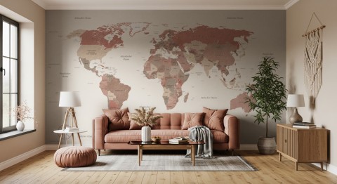 Weltkarte auf Deutsch - Politische Weltkarte Fototapete in sanften Farben