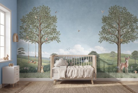 Kids Forest Animals Landscape Wallpaper Mural