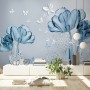 Blaue Transparente Blumen und Weiße Schmetterlinge Fototapete
