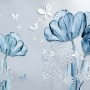 Blaue Transparente Blumen und Weiße Schmetterlinge Fototapete