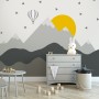 Kinder Graue Geometrische Berglandschaft und Heißluftballon Fototapete
