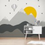Kinder Graue Geometrische Berglandschaft und Heißluftballon Fototapete