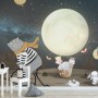 Fototapete mit Cartoon-Bär und niedlichem Kaninchen mit Mond