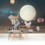 Fototapete mit Cartoon-Bär und niedlichem Kaninchen mit Mond