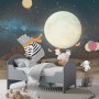 Fototapete mit Cartoon-Bär und niedlichem Kaninchen mit Mond