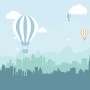 Heißluftballon und Blaue Stadtlandschaft Fototapete