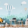 Heißluftballon und Blaue Stadtlandschaft Fototapete