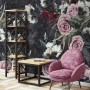 Bunte Blumen mit dunklem geometrischem Muster Fototapete