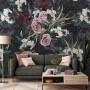 Bunte Blumen mit dunklem geometrischem Muster Fototapete