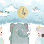 Niedliche Cartoon-Tiere mit einem Ballon Fototapete