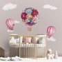 Buntes Blumenstrauß Heißluftballon und Rosa Wolken Wandtattoo
