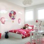 Buntes Blumenstrauß Heißluftballon und Rosa Wolken Wandtattoo