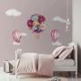 Buntes Blumenstrauß Heißluftballon und Rosa Wolken Wandtattoo