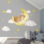 Kinder Niedliche Maus auf dem Halbmond und Aquarell Gelbe Sterne Wandtattoo