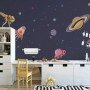 Wasserfarben-Cartoon-Weltraum-Fototapete mit Planeten