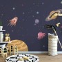 Wasserfarben-Cartoon-Weltraum-Fototapete mit Planeten