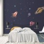 Wasserfarben-Cartoon-Weltraum-Fototapete mit Planeten