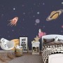 Wasserfarben-Cartoon-Weltraum-Fototapete mit Planeten