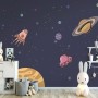 Wasserfarben-Cartoon-Weltraum-Fototapete mit Planeten