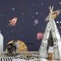 Wasserfarben-Cartoon-Weltraum-Fototapete mit Planeten