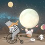Fototapete mit Cartoon-Bär und niedlichem Kaninchen mit Mond