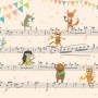 Fototapete mit Cartoon-Tieren auf Musiknoten