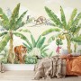 Aquarell Safari-Tiere im Regenwald Fototapete für Kinder