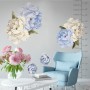 Blaue und Weiße Pfingstrosen-Blumensträuße mit Grünen Blättern Wandtattoo