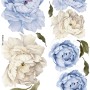 Blaue und Weiße Pfingstrosen-Blumensträuße mit Grünen Blättern Wandtattoo