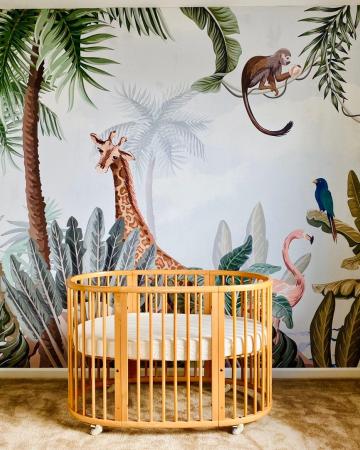 Kinderzimmer Fototapete Rosa Flamingo und Niedliche Giraffe Safari Tiere